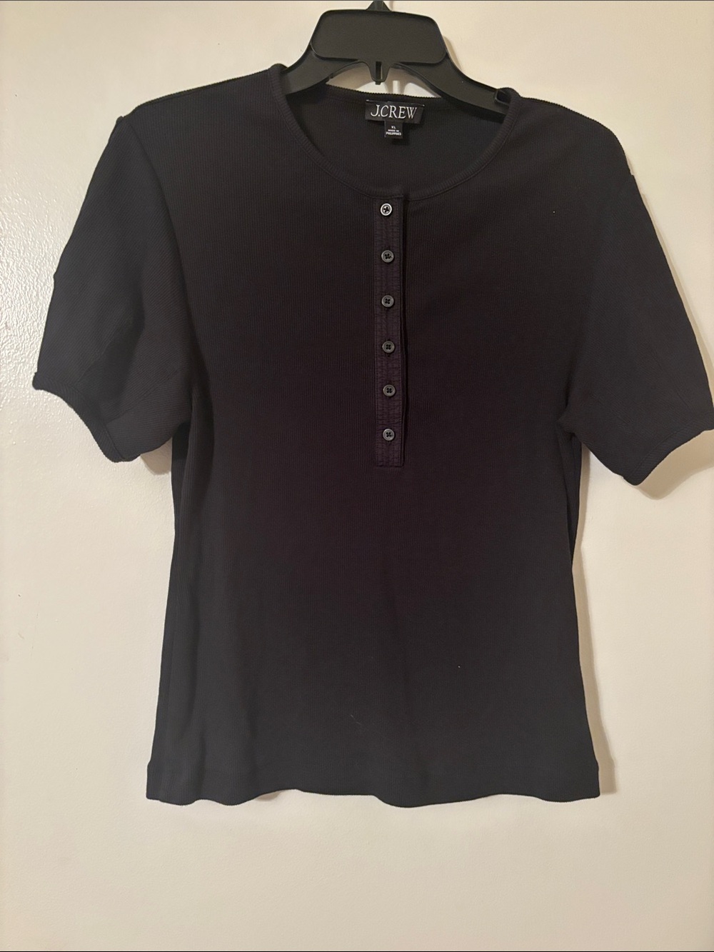 J. Crew Black Short-Sleeve Henley Ribbed Tee